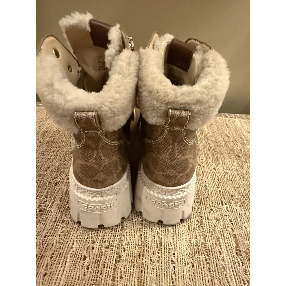 Coach Janel Signature Logo Print Shearling Accent Lug Sole Hiker Booties Sz-8.5 - Picture 12 of 14
